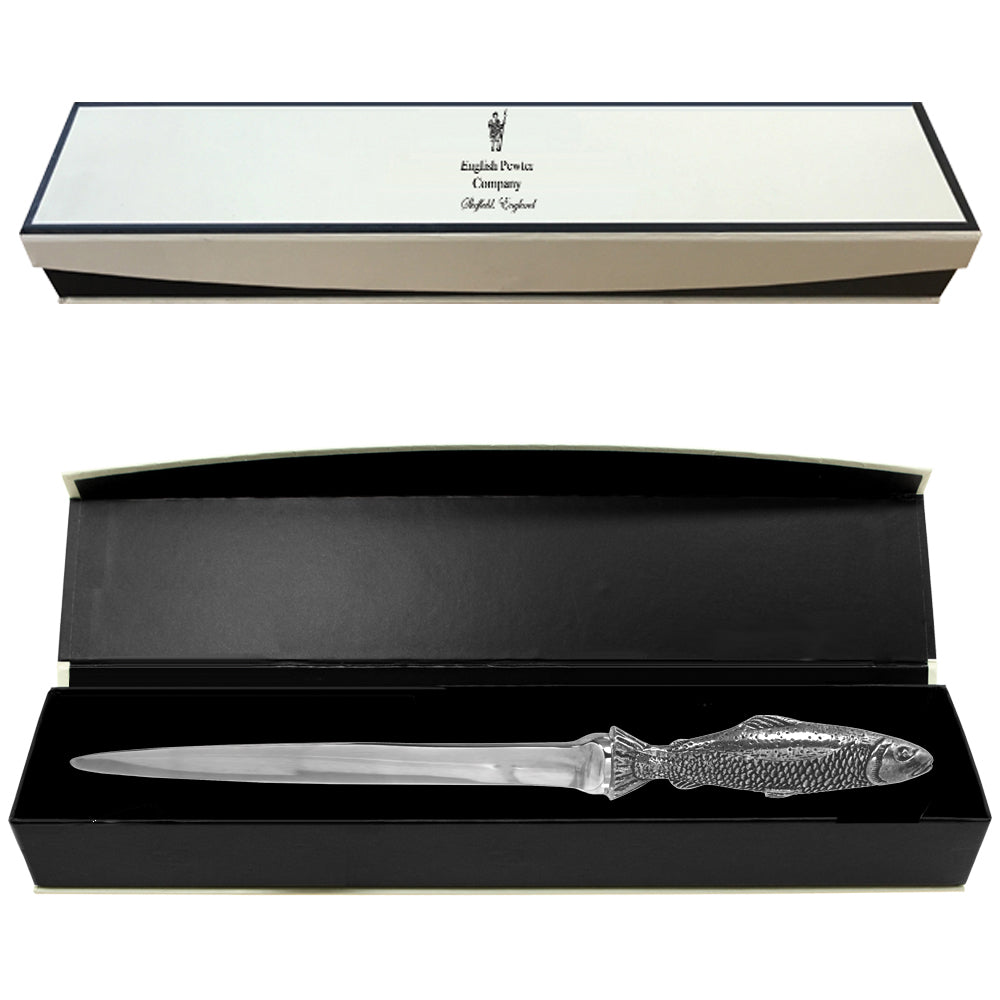 English Factory Fishing Trout Pewter Letter Opener Knife