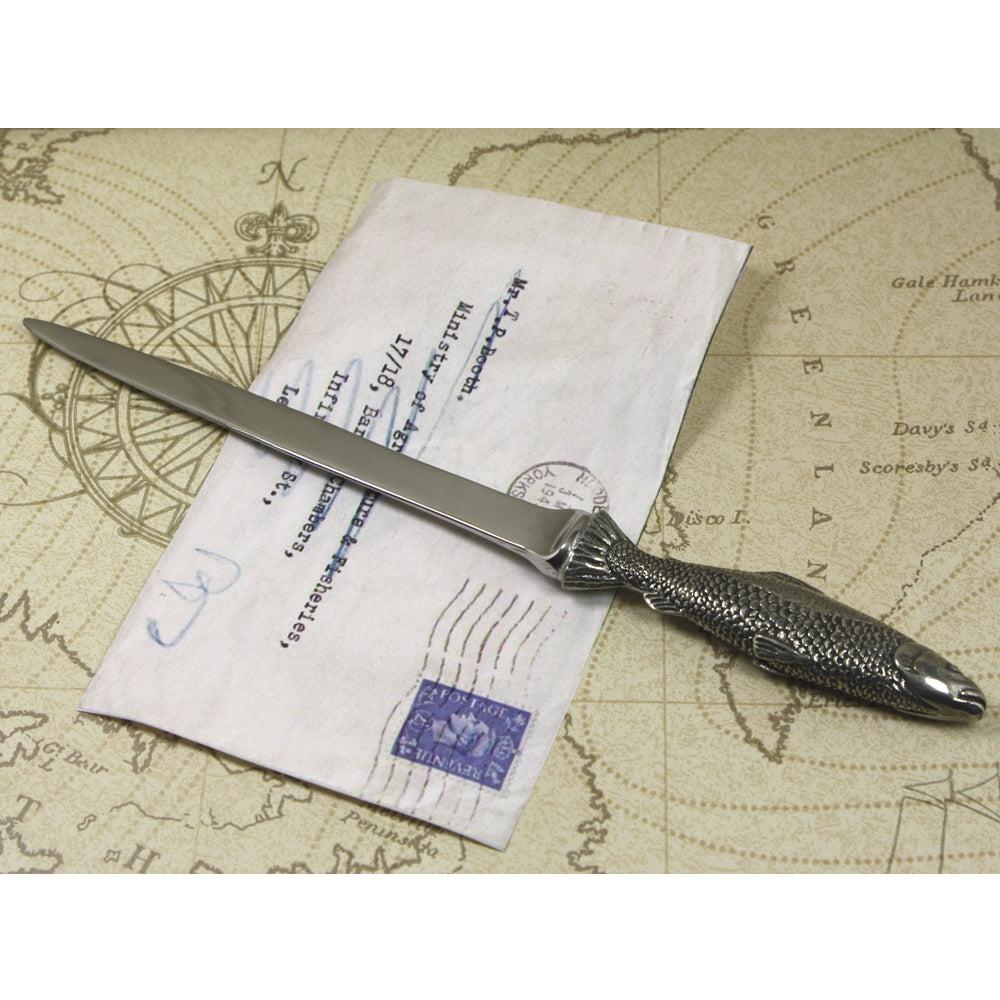 English Factory Fishing Trout Pewter Letter Opener Knife