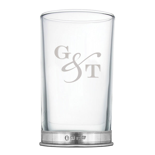 english factory "G & T" Highball Gin Glass with Pewter Base