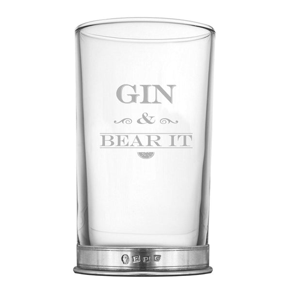 english factory "Gin and Bear It" Highball Gin Glass with Pewter Base english factory "Gin and Bear It" Highball Gin Glass with Pewter Base
