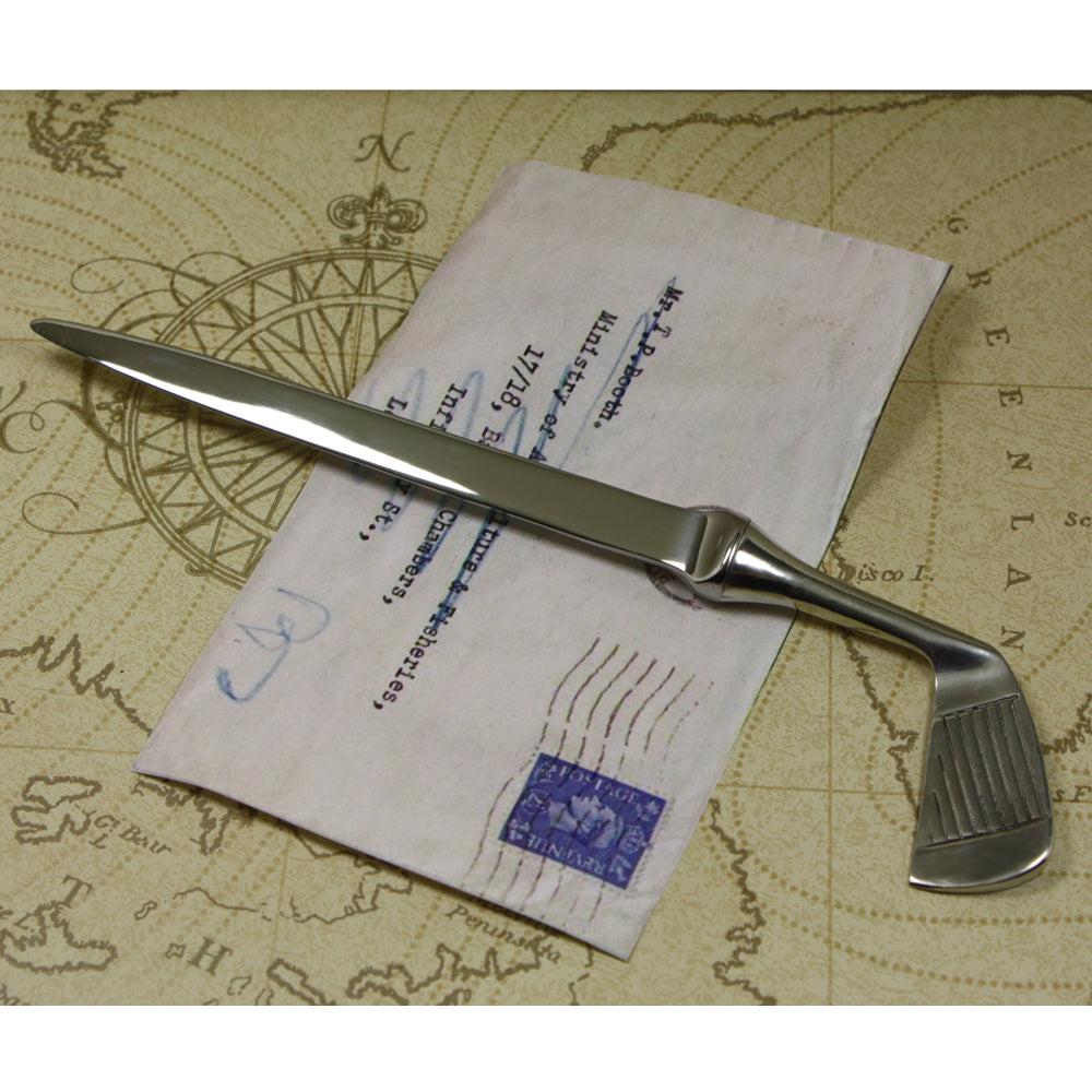 English Factory Golf Club Handle Pewter Letter Opener Knife
