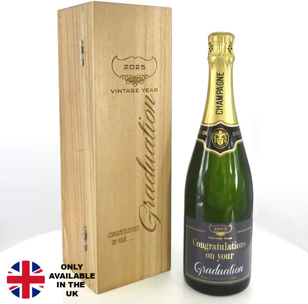 english factory Graduation Gift Personalised 75cl Bottle of Champagne Presented in an engraved Wooden Box 2025