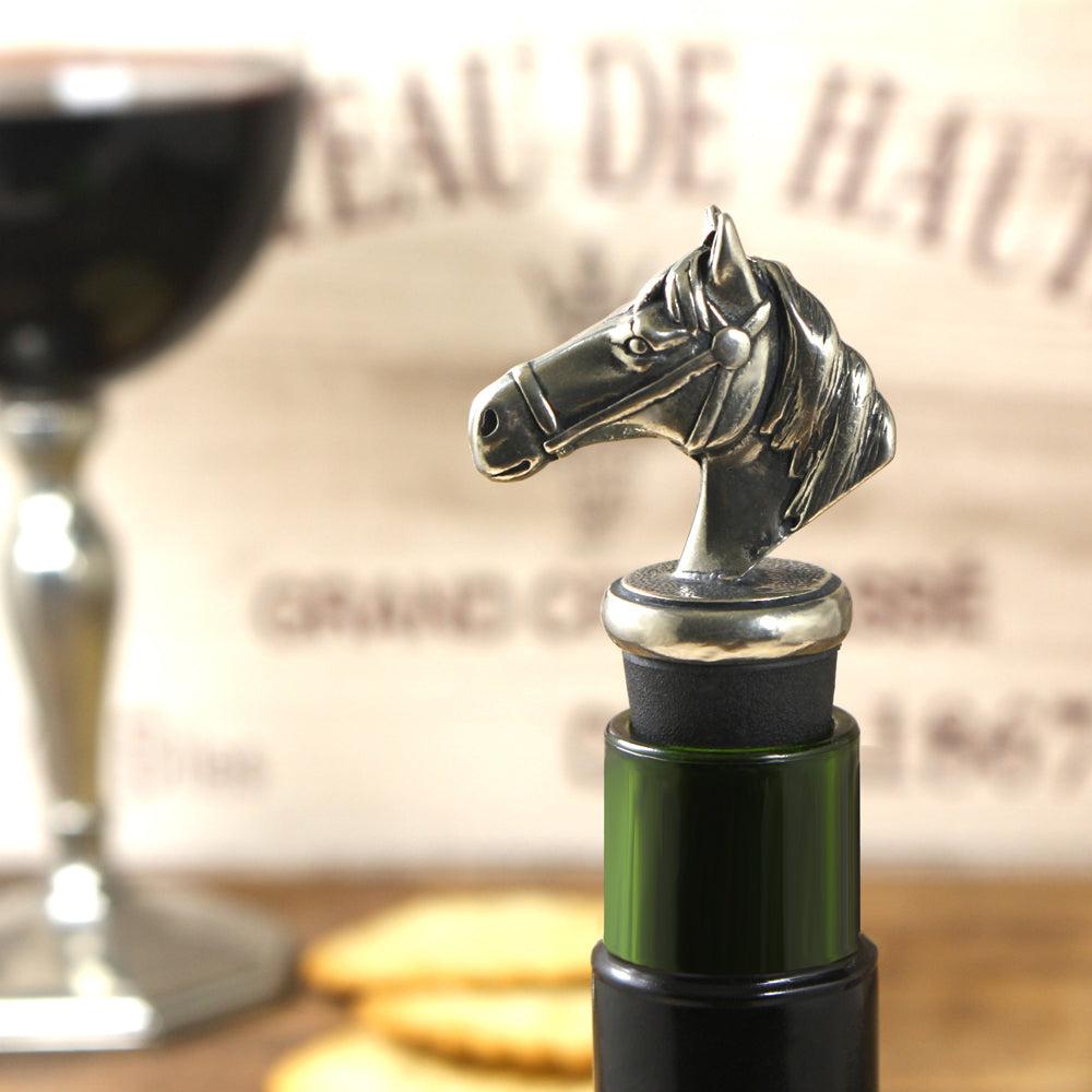 English Factory Horse Head Pewter Wine Bottle Stopper