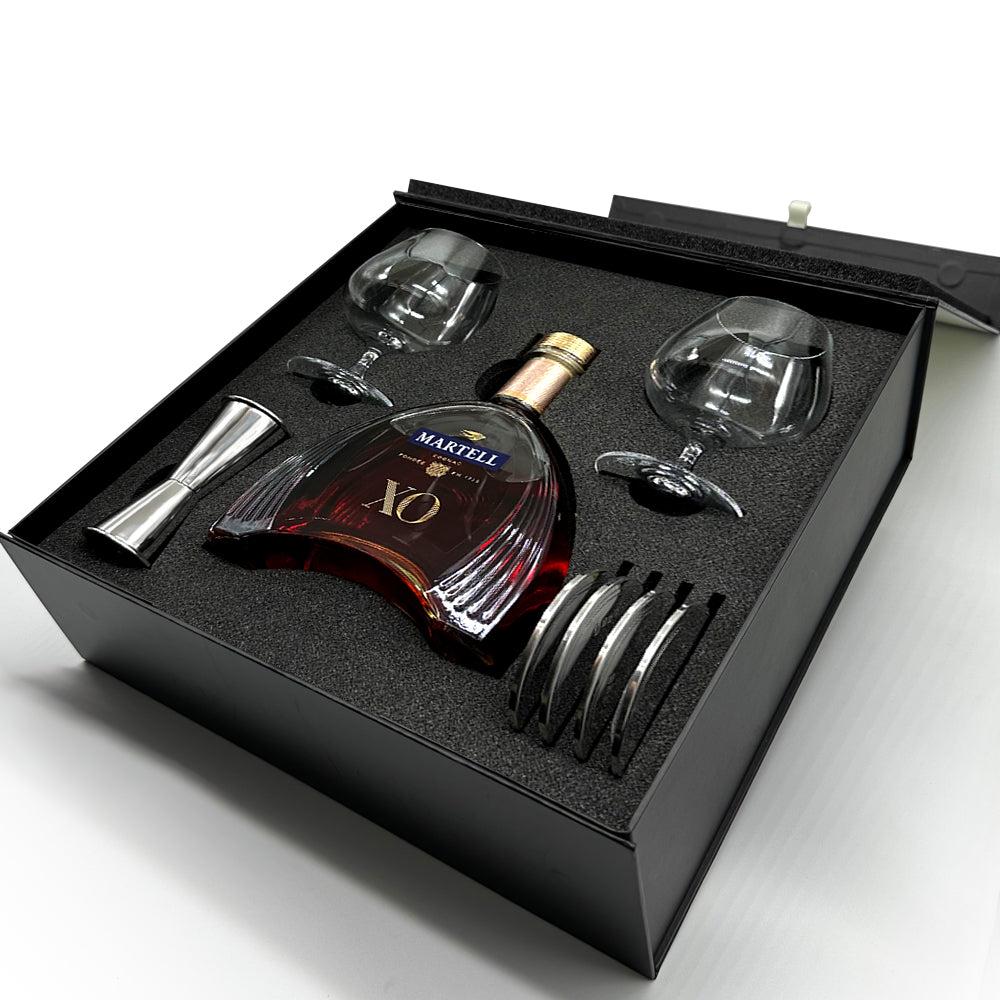 English Factory Luxury Brandy Gift Set Includes Bottle 2 Brandy Glasses 4 Pewter Coasters & Pewter Spirit Measure
