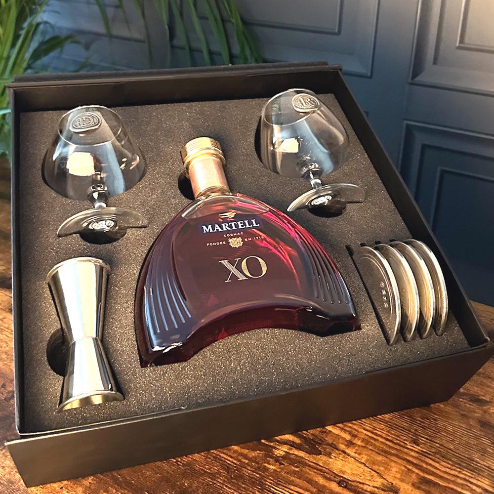 English Factory Luxury Brandy Gift Set Includes Bottle 2 Personalised Brandy Glasses 4 Pewter Coasters & Pewter Spirit Measure