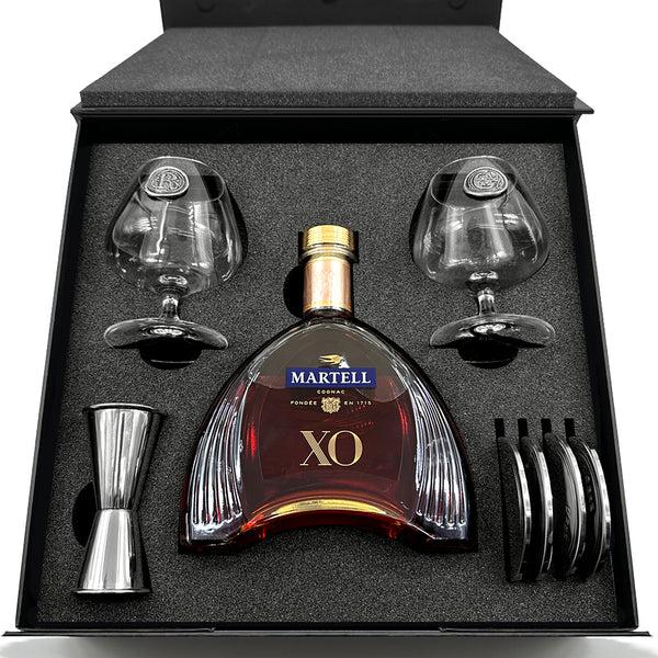english factory Luxury Brandy Gift Set Includes Bottle 2 Personalised Brandy Glasses 4 Pewter Coasters & Pewter Spirit Measure