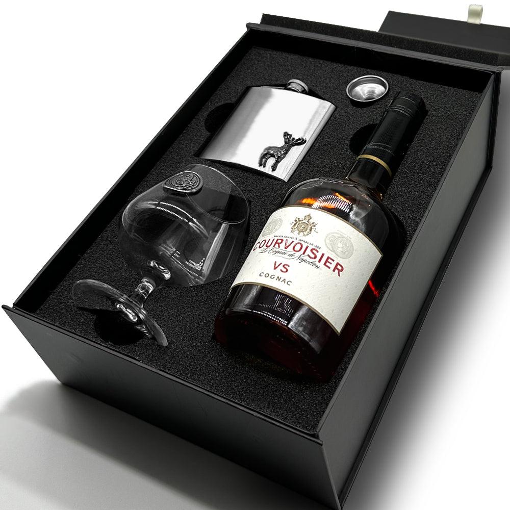 English Factory Luxury Brandy Gift Set Includes Bottle Personalised Brandy Glass 6oz Stainless Steel Flask & Funnel
