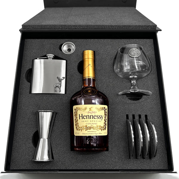 english factory Luxury Brandy Gift Set Includes Bottle. Personalised Brandy Glass 4 Pewter Coasters Pewter Spirit Measure 6oz Stainless Steel Hipflask & Funnel