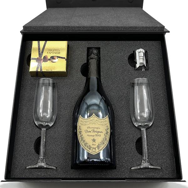 english factory Luxury Champagne Gift Set Includes Bottle 2 Champagne Flutes Pewter Champagne Sealer & Truffles