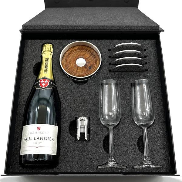 english factory Luxury Champagne Gift Set Includes Bottle 2 Champagne Flutes Pewter Champagne Sealer Pewter Bottle Coaster & 4 Pewter Coasters