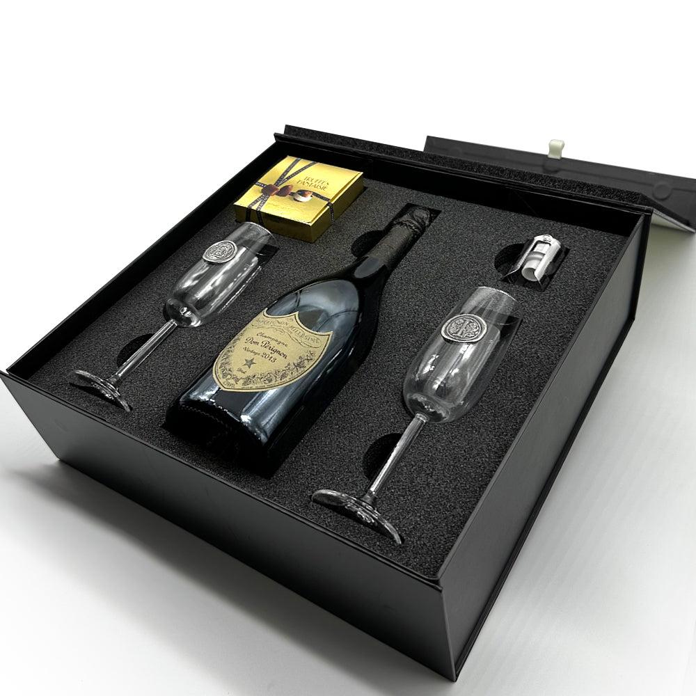 English Factory Luxury Champagne Gift Set Includes Bottle 2 Personalised Champagne Flutes Pewter Champagne Sealer & Truffles
