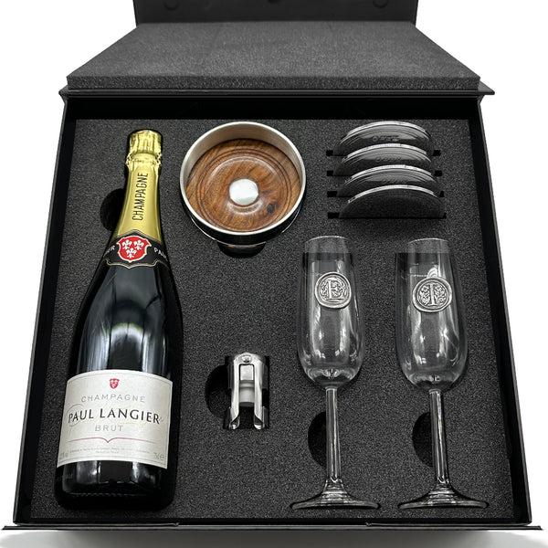 english factory Luxury Champagne Gift Set Includes Bottle 2 Personalised Champagne Flutes Pewter Champagne Sealer Pewter Bottle Coaster & 4 Pewter Coasters