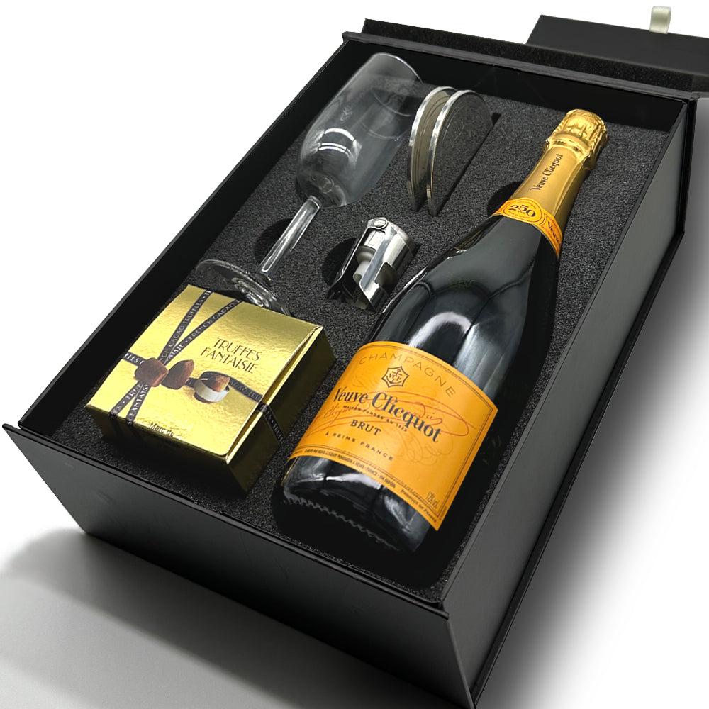 English Factory Luxury Champagne Gift Set Includes Bottle Champagne Flute Pewter Bottle Sealer Pewter Coasters & Truffles