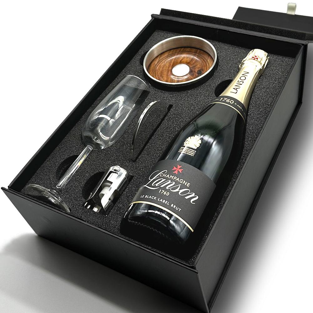English Factory Luxury Champagne Gift Set Includes Bottle Champagne Flute Pewter Bottle Coaster Pewter Champagne Sealer & Pewter Coaster