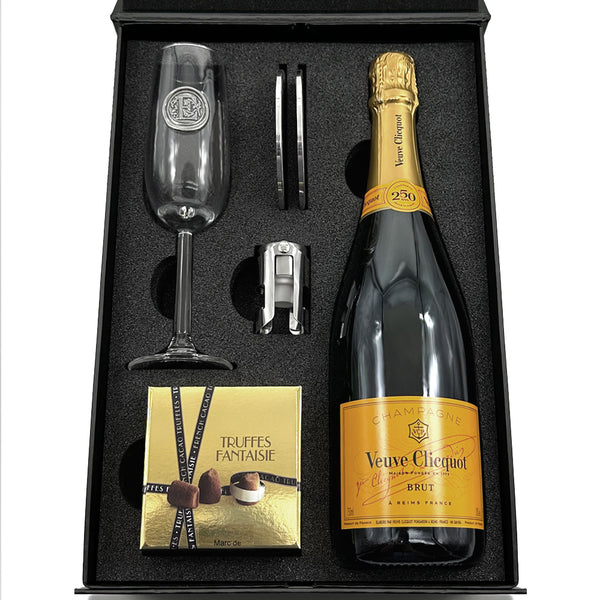 english factory Luxury Champagne Gift Set Includes Bottle Personalised Champagne Flute Pewter Bottle Sealer Pewter Coasters & Truffles