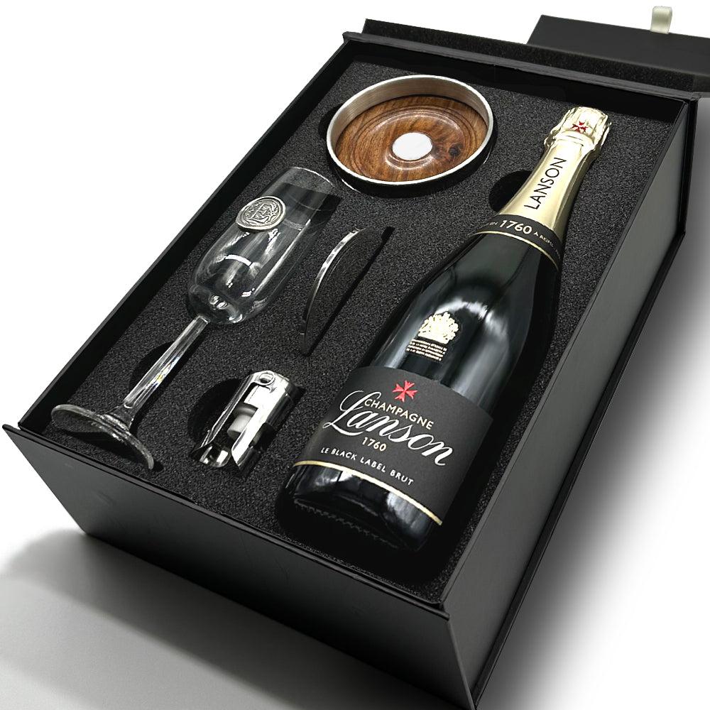 English Factory Luxury Champagne Gift Set Includes Bottle Personalised Champagne Flute Pewter Bottle Coaster Pewter Champagne Sealer & Pewter Coaster