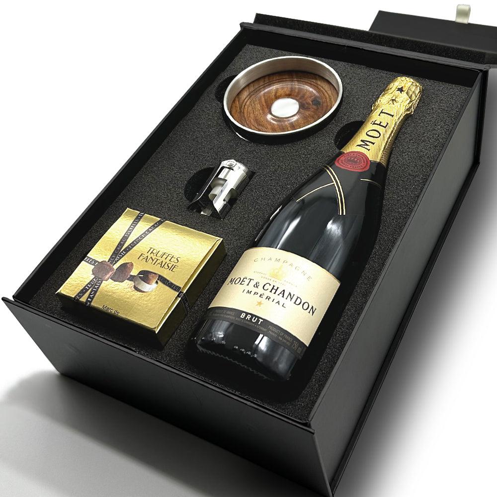English Factory Luxury Champagne Gift Set Includes Bottle Pewter Bottle Coaster Pewter Bottle Sealer & Truffles