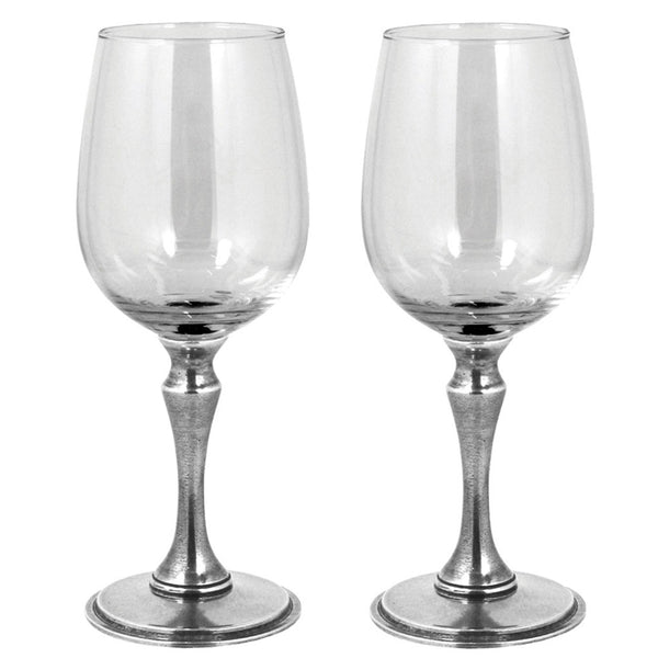 English Factory Luxury Pewter Vogue Wine Glasses Set With Solid Pewter Stem - Pair