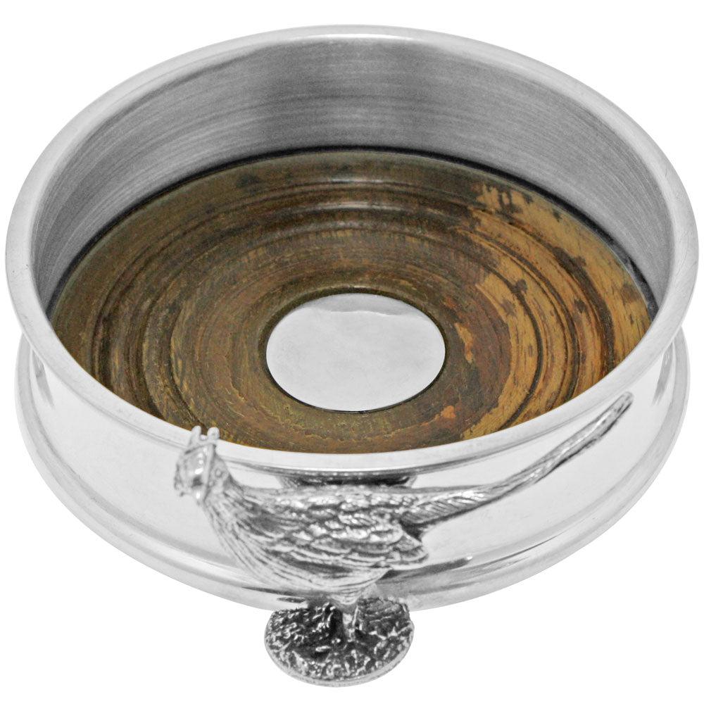 English Factory Luxury Pewter Wine Bottle Coaster With Pheasant Adornment