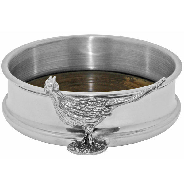 english factory Luxury Pewter Wine Bottle Coaster with Pheasant Adornment