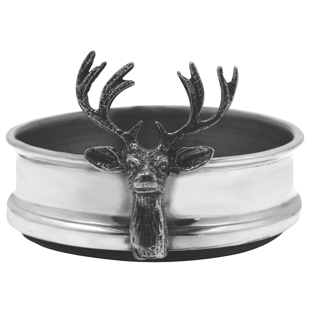 English Factory Luxury Pewter Wine Bottle Coaster With Stag Adornment