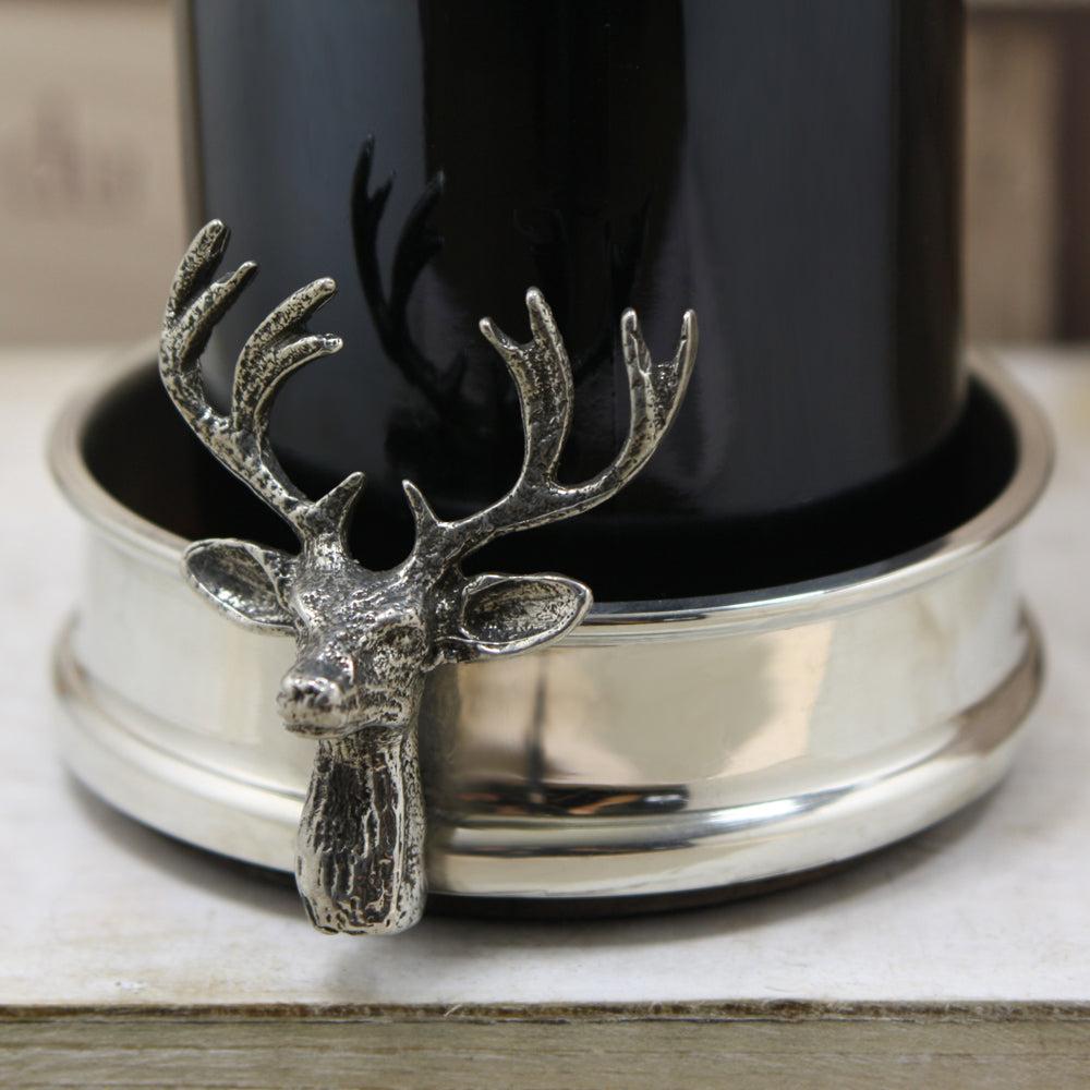English Factory Luxury Pewter Wine Bottle Coaster With Stag Adornment