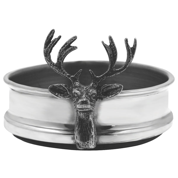 english factory Luxury Pewter Wine Bottle Coaster with Stag Adornment