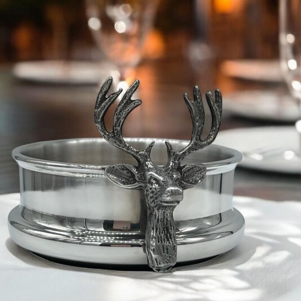 English Factory Luxury Pewter Wine Bottle Coaster With Stag Adornment