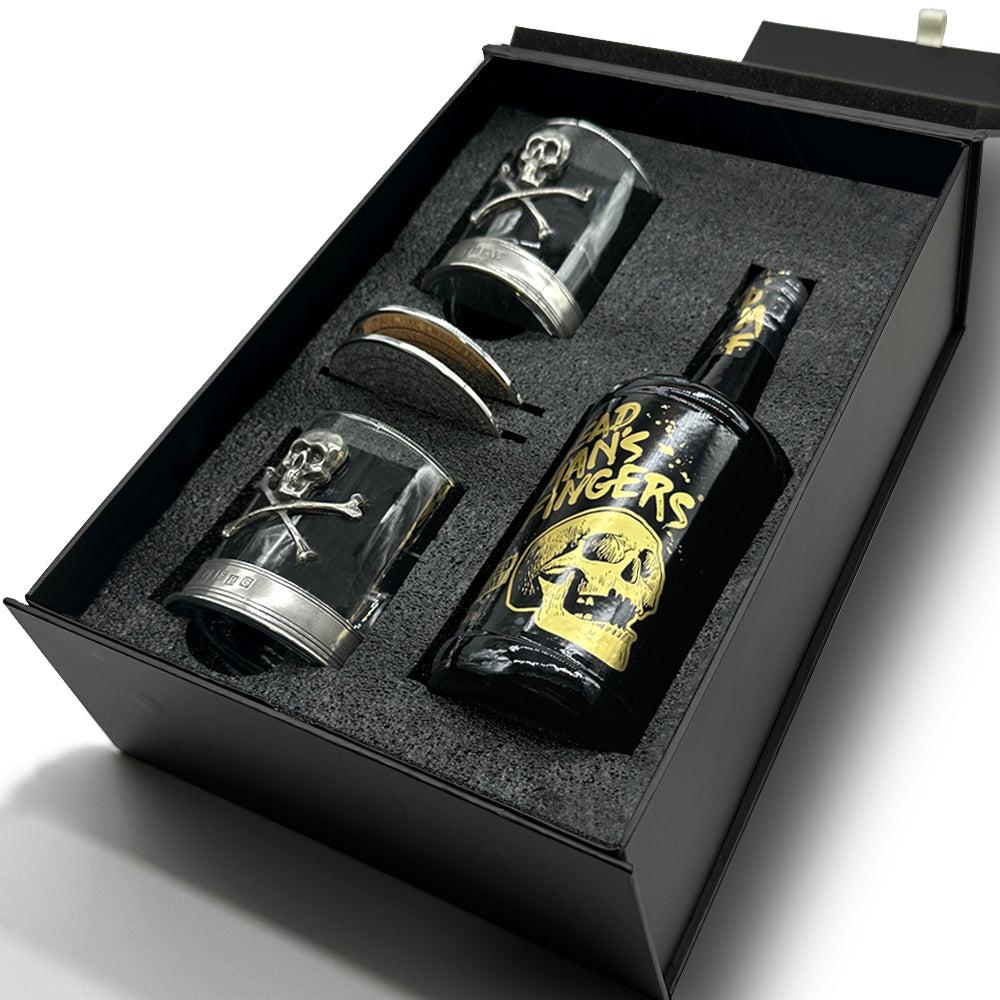 English Factory Luxury Rum Gift Set Includes Bottle Set Skull And Crossbones Tumblers And Coasters