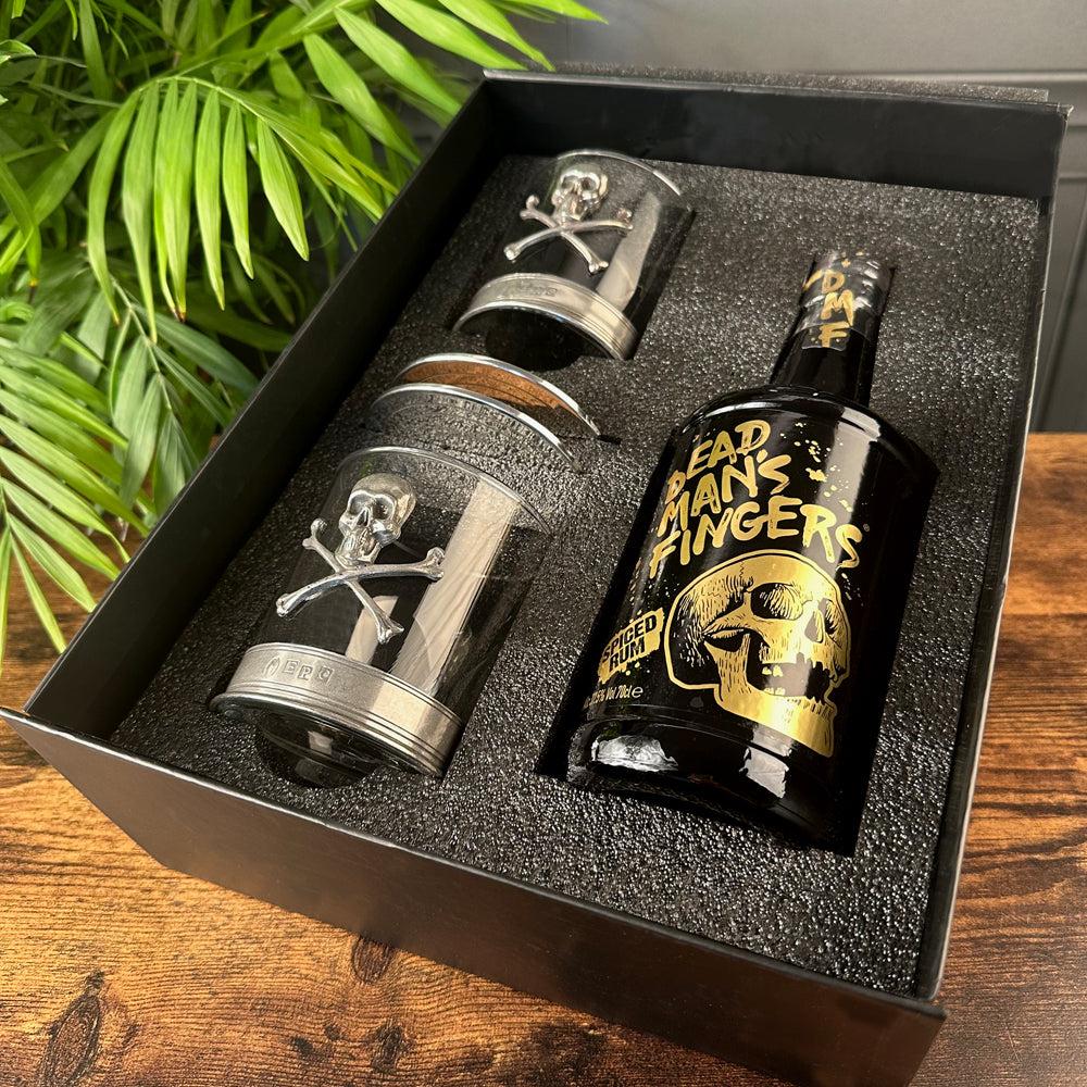 English Factory Luxury Rum Gift Set Includes Bottle Set Skull And Crossbones Tumblers And Coasters