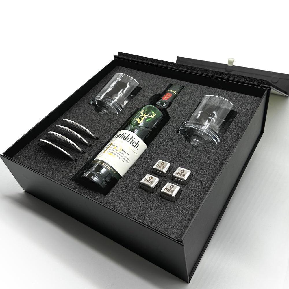 English Factory Luxury Whisky Gift Set Includes Bottle 2 Whisky 11oz Tumblers 4 Pewter Coasters & Set Of Whisky Stones