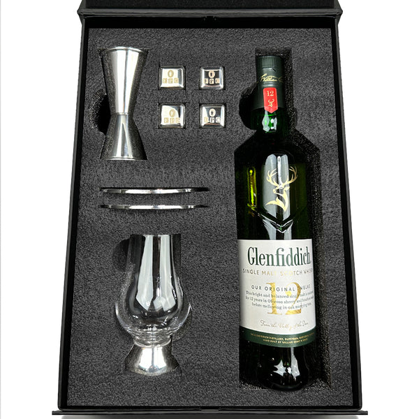 english factory Luxury Whisky Gift Set Includes Bottle Glencairn Glass Pewter Coasters Spirit Measure & Set Of Whisky Stones