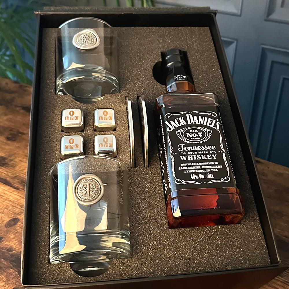 English Factory Luxury Whisky Gift Set Includes Bottle Personalised 11oz Whisky Tumblers 2 Pewter Coasters & Whisky Stones Set