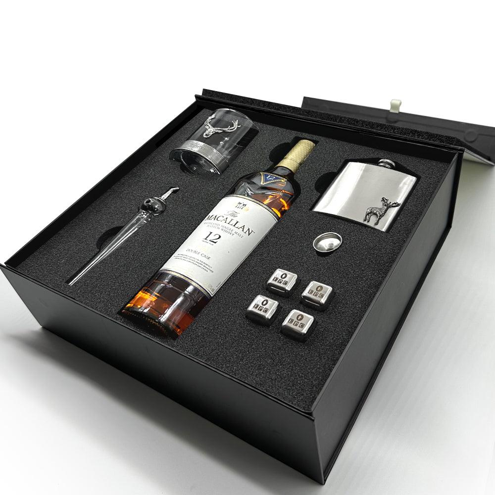 English Factory Luxury Whisky Gift Set Includes Bottle Stainless Steel Hipflask With Funnel Set Of Whisky Stones Whisky Pipette & 11oz Whisky Tumbler