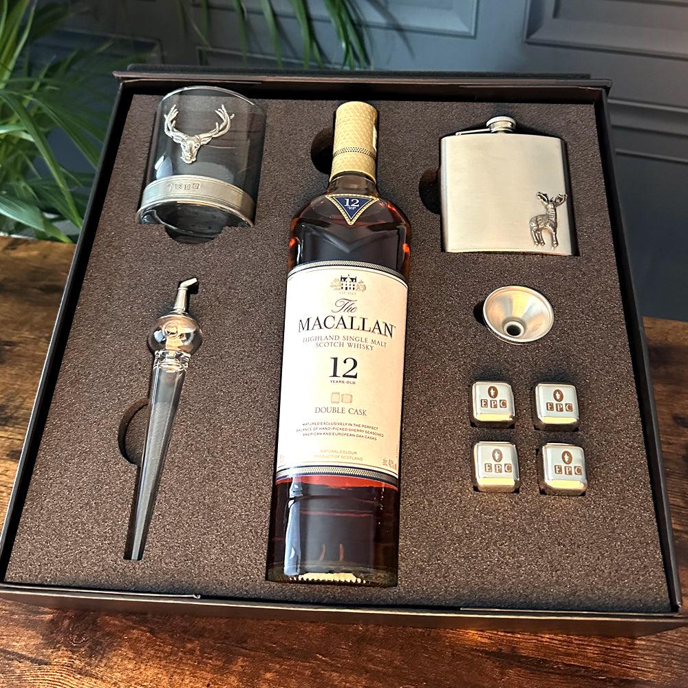 English Factory Luxury Whisky Gift Set Includes Bottle Stainless Steel Hipflask With Funnel Set Of Whisky Stones Whisky Pipette & 11oz Whisky Tumbler