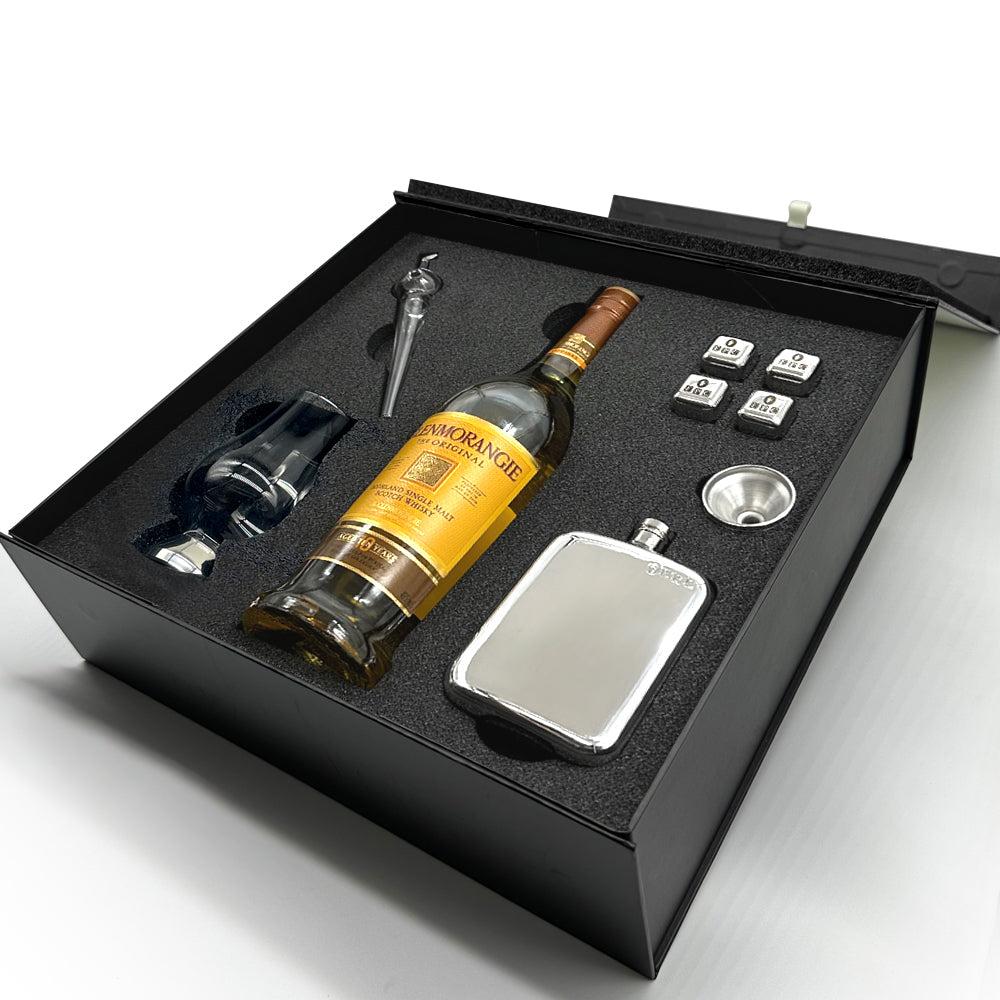 English Factory Luxury Whisky Gift Set Includes Bottle With Glencairn Glass Whiskey Pipette And Pewter Hip Flask