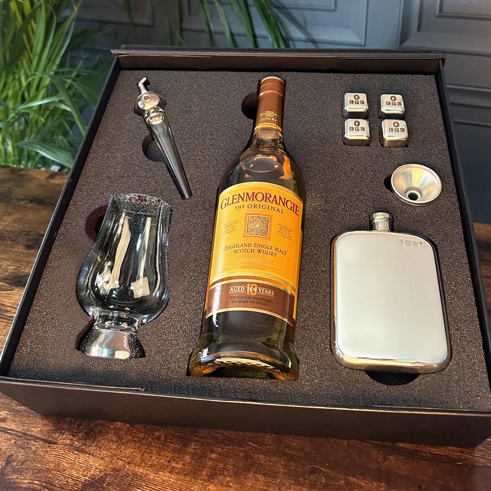 English Factory Luxury Whisky Gift Set Includes Bottle With Glencairn Glass Whiskey Pipette And Pewter Hip Flask