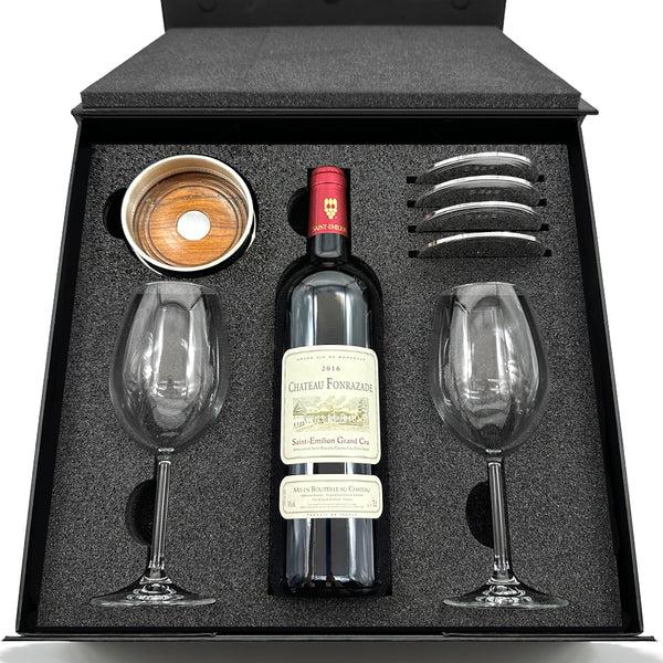 english factory Luxury Wine Gift Set Includes Bottle 2 Wine Glasses Pewter Wine Bottle Coaster & 4 Pewter Coasters