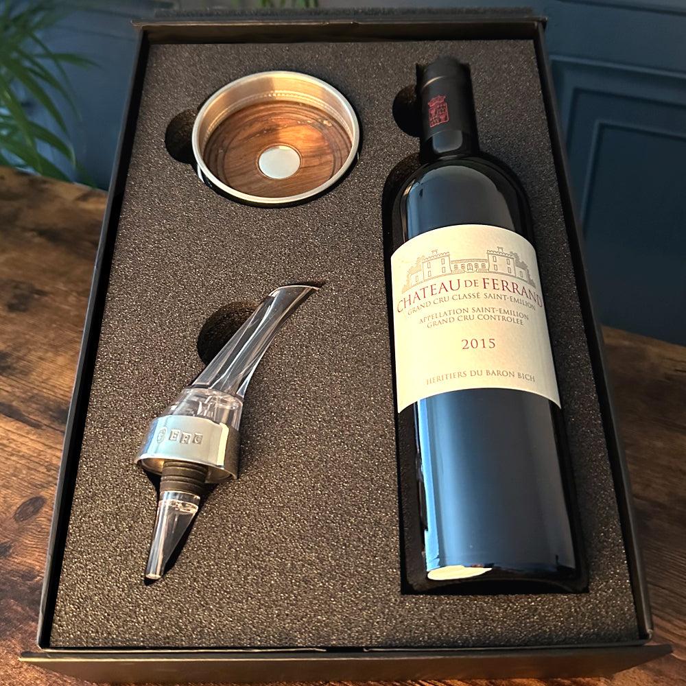 English Factory Luxury Wine Gift Set Includes Bottle Aerator & Pewter Wine Bottle Coaster