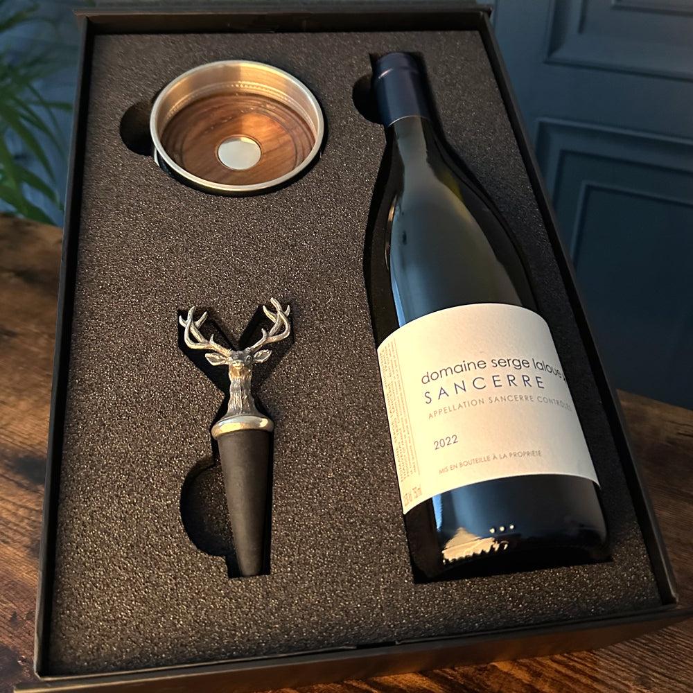 English Factory Luxury Wine Gift Set Includes Bottle Bottle Stopper & Pewter Wine Bottle Coaster