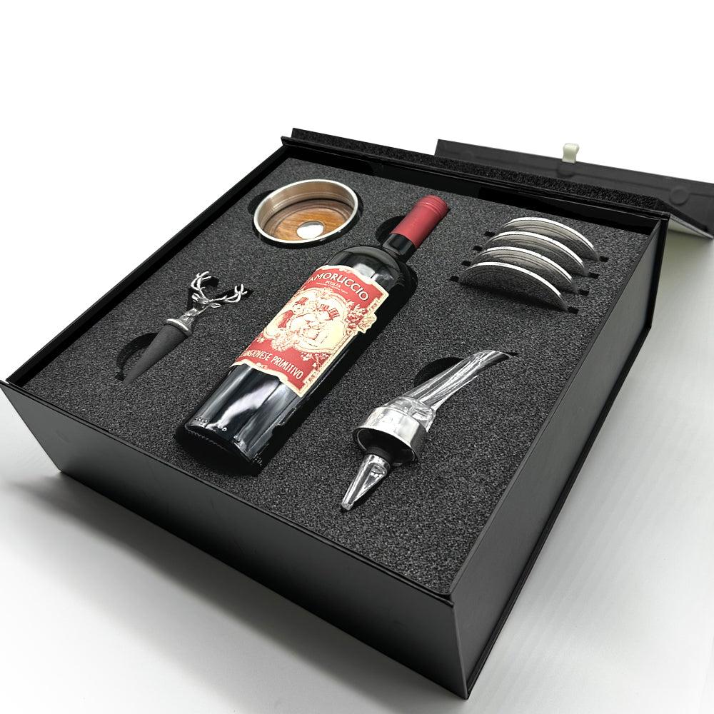 English Factory Luxury Wine Gift Set Includes Bottle Wine Aerator Pewter Wine Bottle Coasters 4 Pewter Coasters & Stag Wine Bottle Stopper