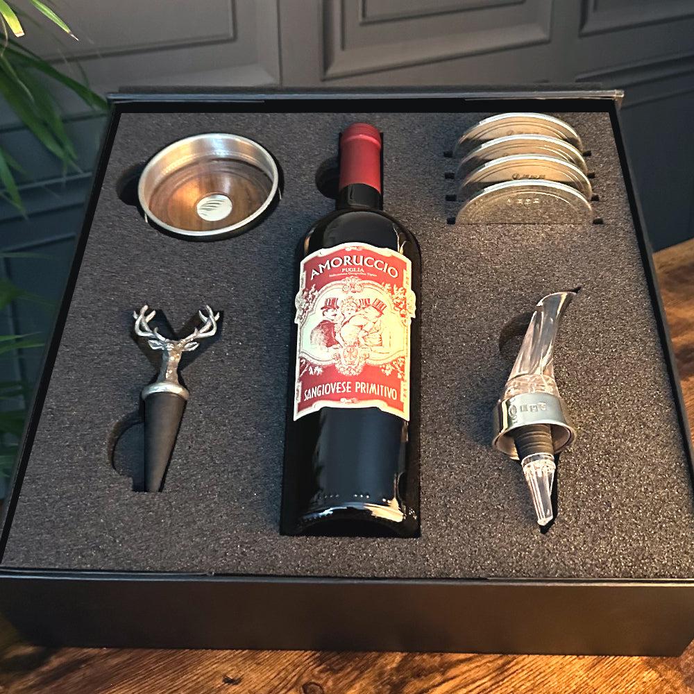 English Factory Luxury Wine Gift Set Includes Bottle Wine Aerator Pewter Wine Bottle Coasters 4 Pewter Coasters & Stag Wine Bottle Stopper