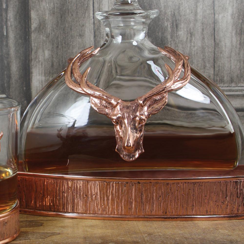 English Factory Majestic 570ml Whisky Wine & Spirits Copper Stag Crystal Decanter Gift Set Includes 4x 11oz Stag Copper Tumblers
