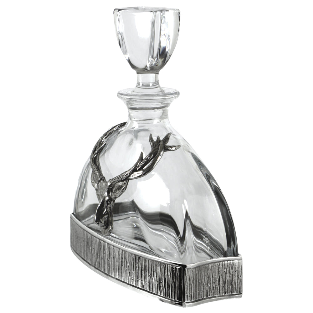 English Factory Majestic 570ml Whisky Wine & Spirits Stag Crystal Decanter Gift Set Includes 2x 11oz Stag Pewter Tumblers