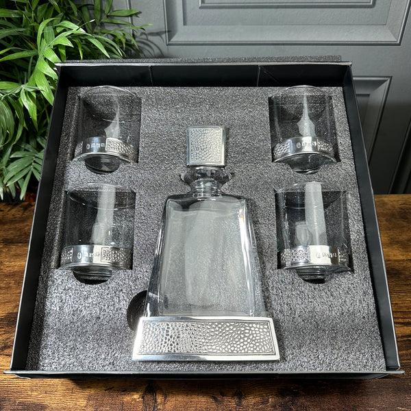 english factory Manhattan 600ml Whisky Wine & Spirits Decanter Gift Set Includes 4x 11oz Manhattan Pewter Tumblers