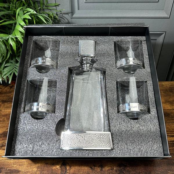 english factory Manhattan 650ml Whisky Wine & Spirits Decanter Gift Set Includes 4x 11oz Manhattan Pewter Tumblers