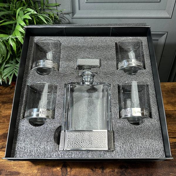 english factory Manhattan 650ml Whisky Wine & Spirits Decanter Gift Set Includes 4x 11oz Pewter Manhattan Tumblers