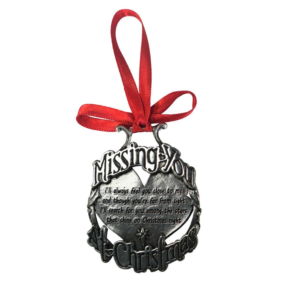 English Factory Missing You At Christmas Tree Pewter Ornament Bauble Decoration