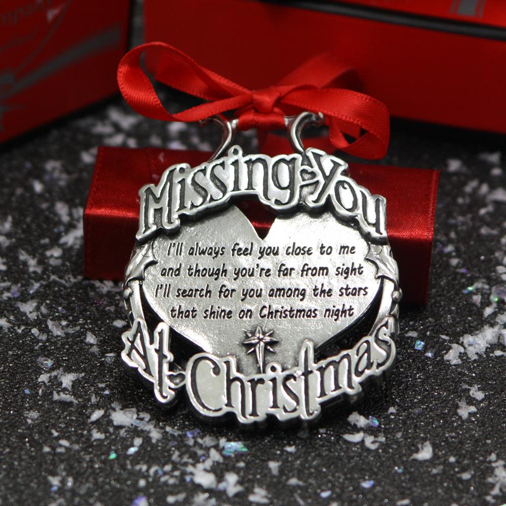 English Factory Missing You At Christmas Tree Pewter Ornament Bauble Decoration