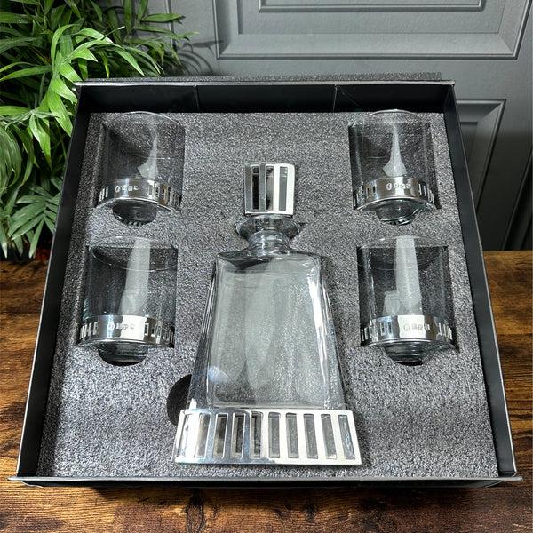 english factory Monaco 600ml Whisky Wine & Spirits Decanter Gift Set Includes 4x 11oz Monaco Pewter Tumblers